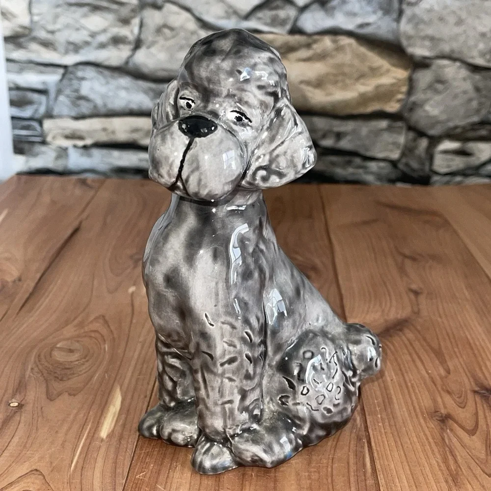 Vintage 1970s Gray Ceramic Noodle Poodle Dog 6.5